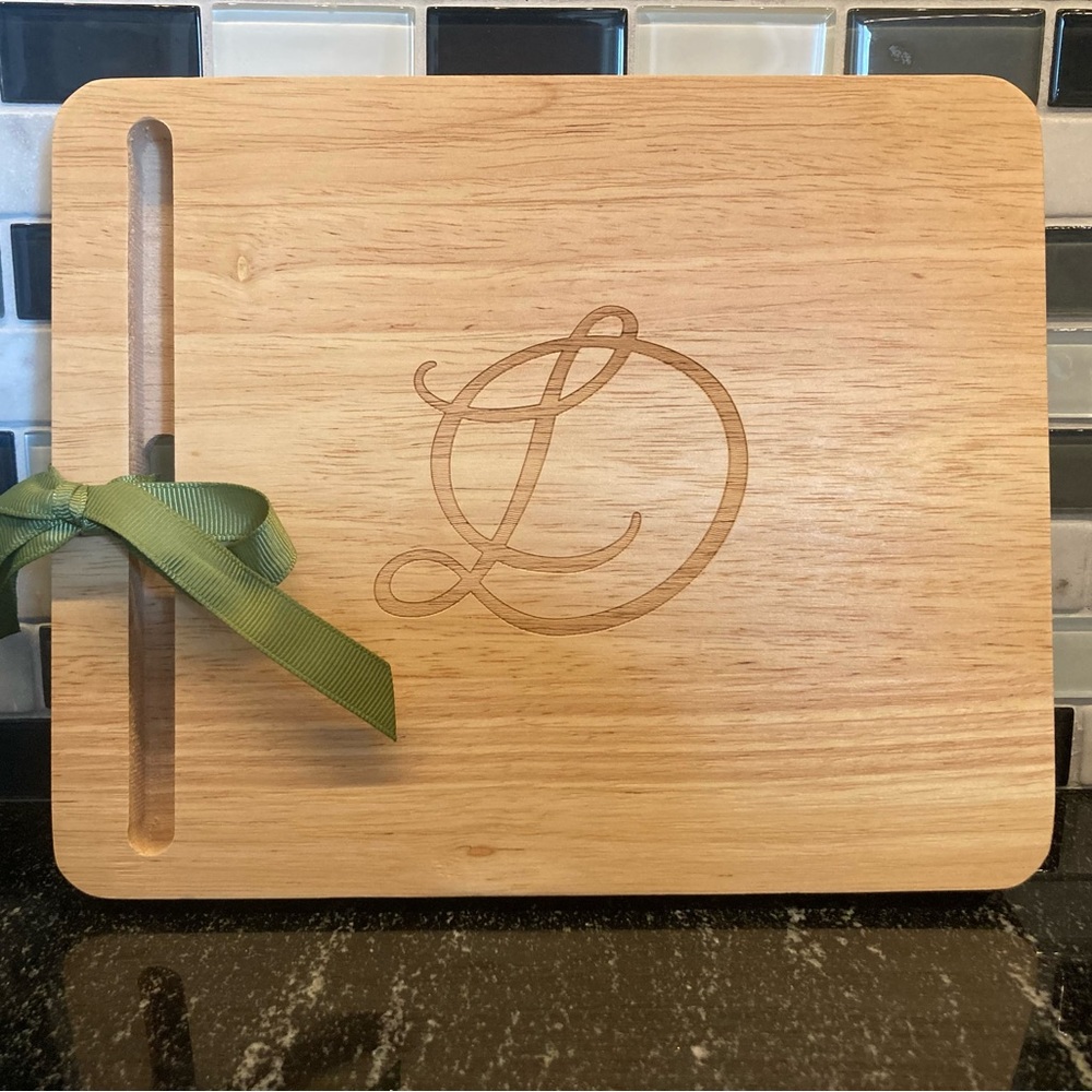 Indigo Monogrammed Letter D Wood Cheese Board with cheese knife